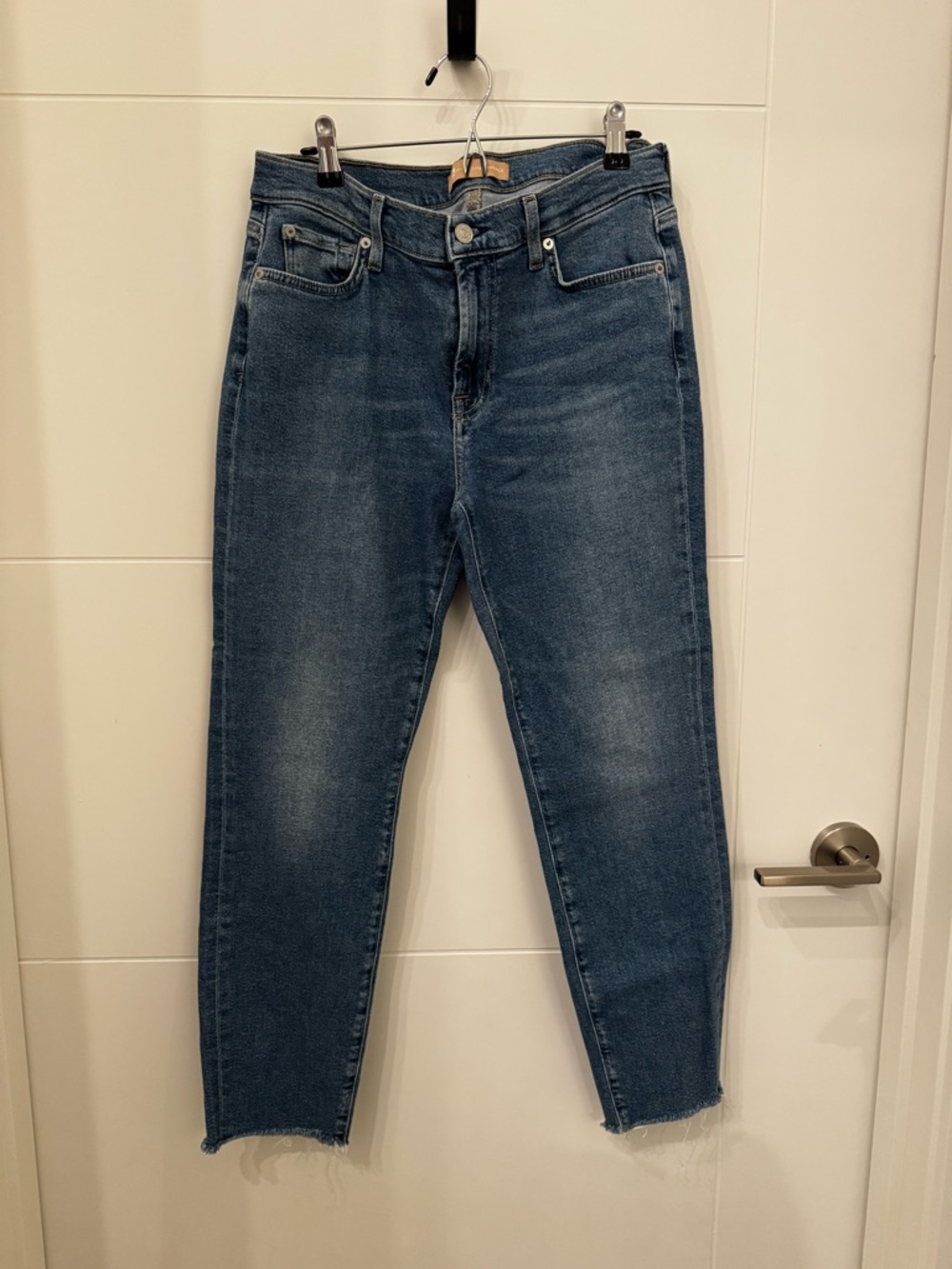 7 For All Mankind Blue High-Rise Straight Leg Jeans